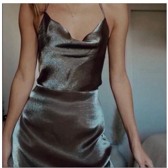 Zara Merallic Silver Strappy Back Slip Maxi Semi Formal Dress Wedding Guest - Picture 5 of 12